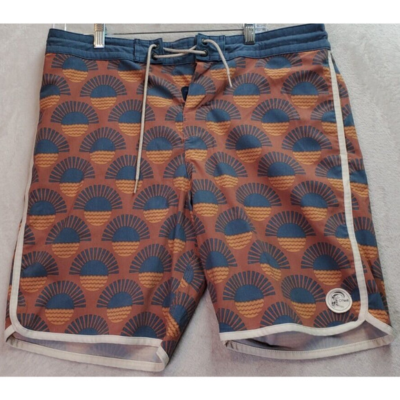 O'Neill Swim Shorts Mens Size 34 Multi Geo Print Polyester Pockets‎ Drawstring - Picture 1 of 12